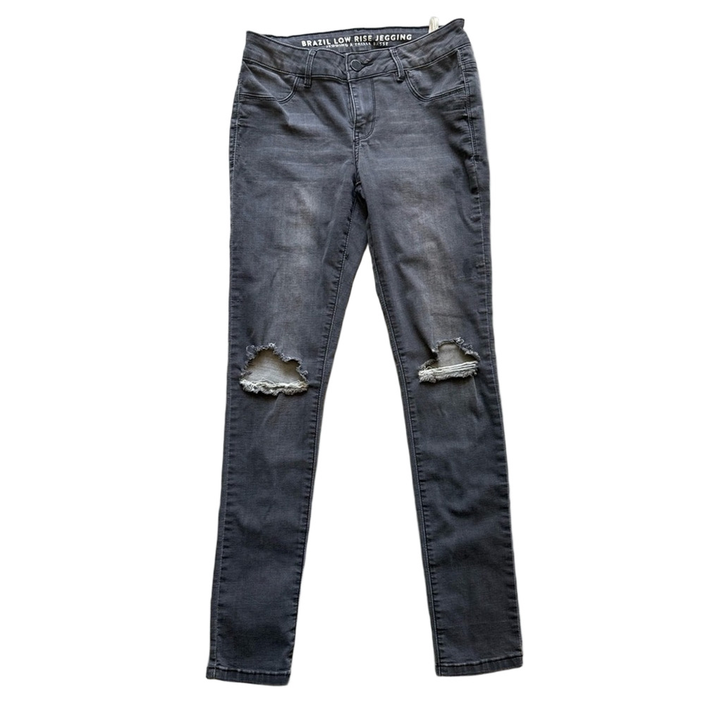 SWS Denim Charcoal Distressed Brazil Low Rise Skinny Jeggings Size M